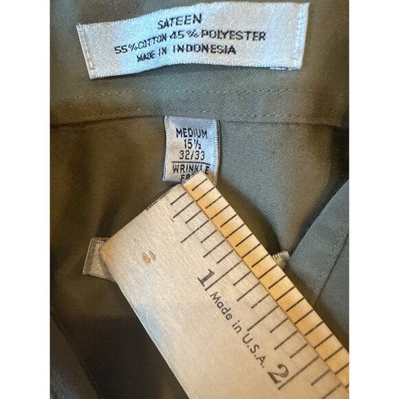 Geoffrey Beene Mens Sateen Olive Green Long Sleeve Button-Down M 15 1/2 32/33 - Picture 5 of 7